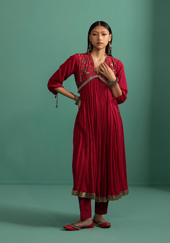 Aashvi - Red kurta Set - 5elements