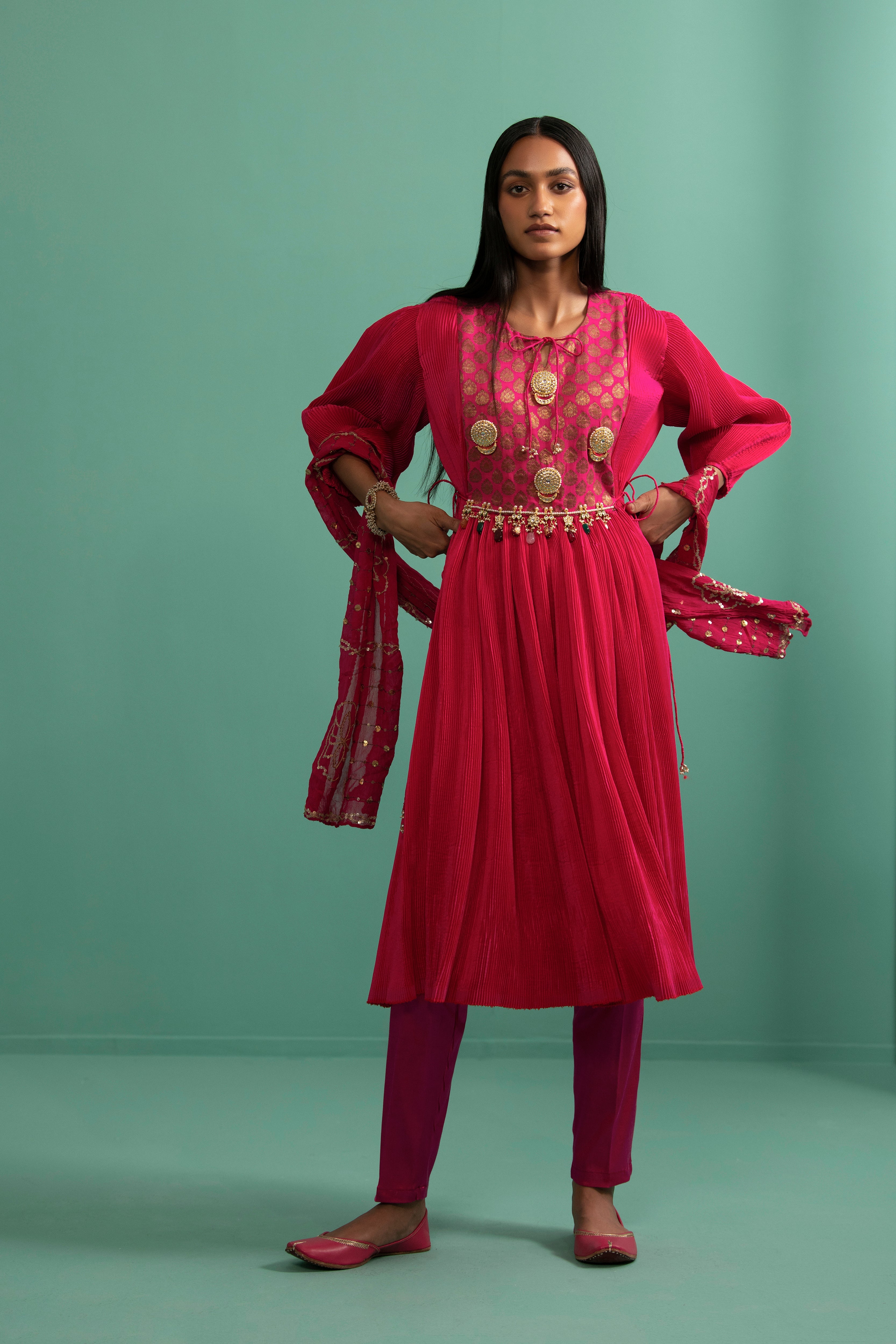 Trishika - Fushia kurta Set - 5elements