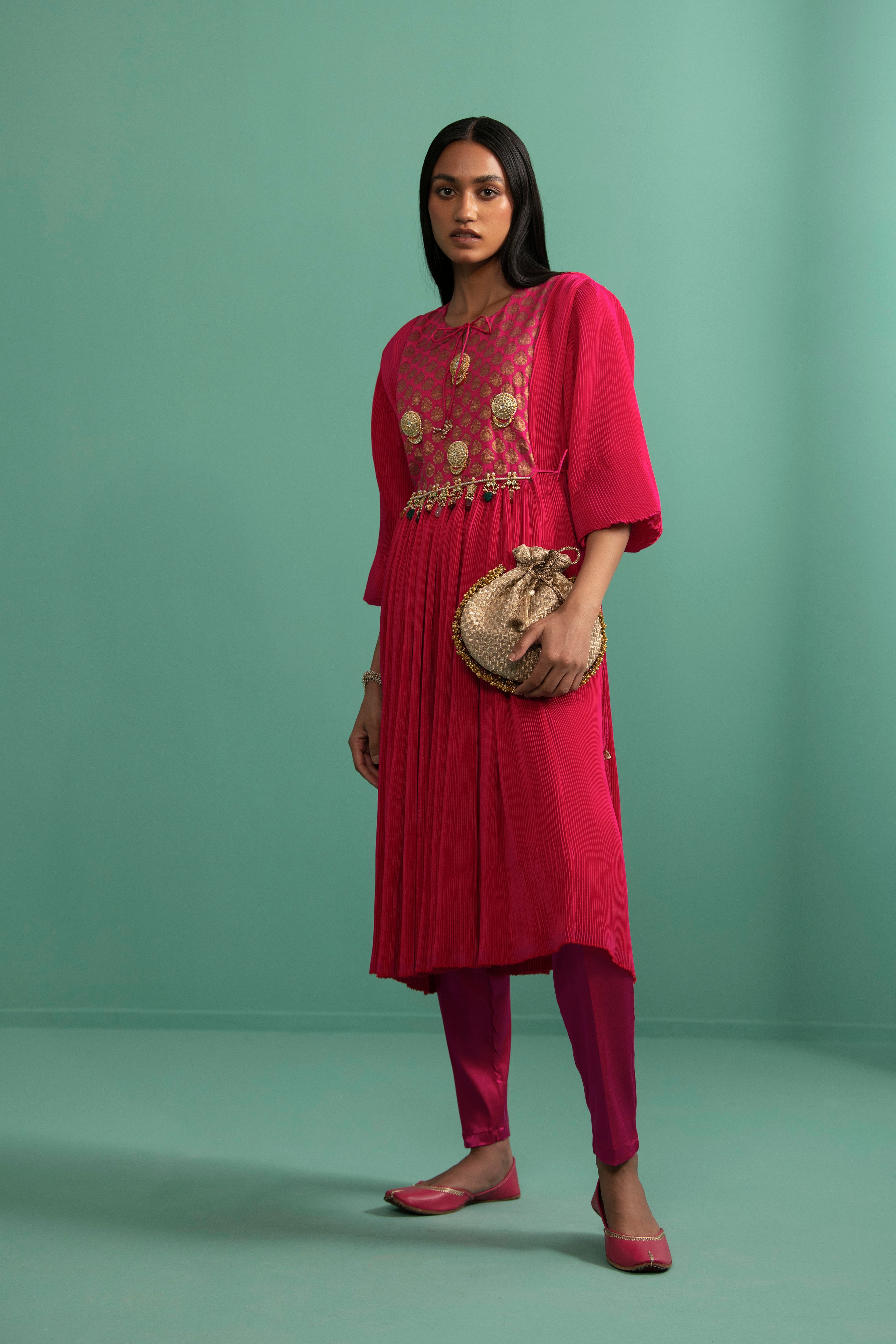 Trishika - Fushia kurta Set - 5elements