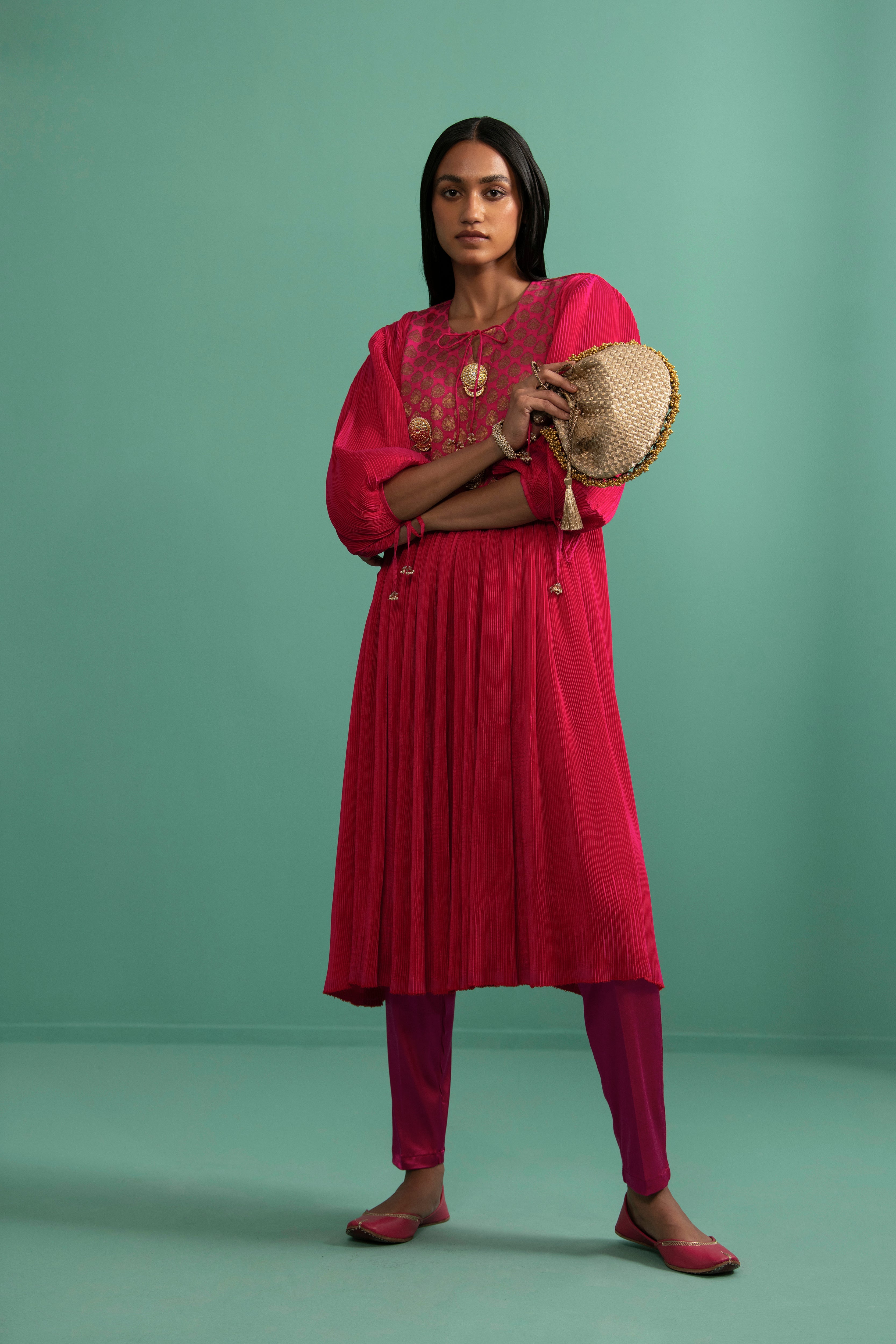 Trishika - Fushia kurta Set - 5elements