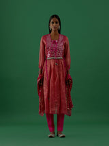 Gopika - Red Mirror Work Chanderi Tissue Silk Anarkali Kurta - 5elements