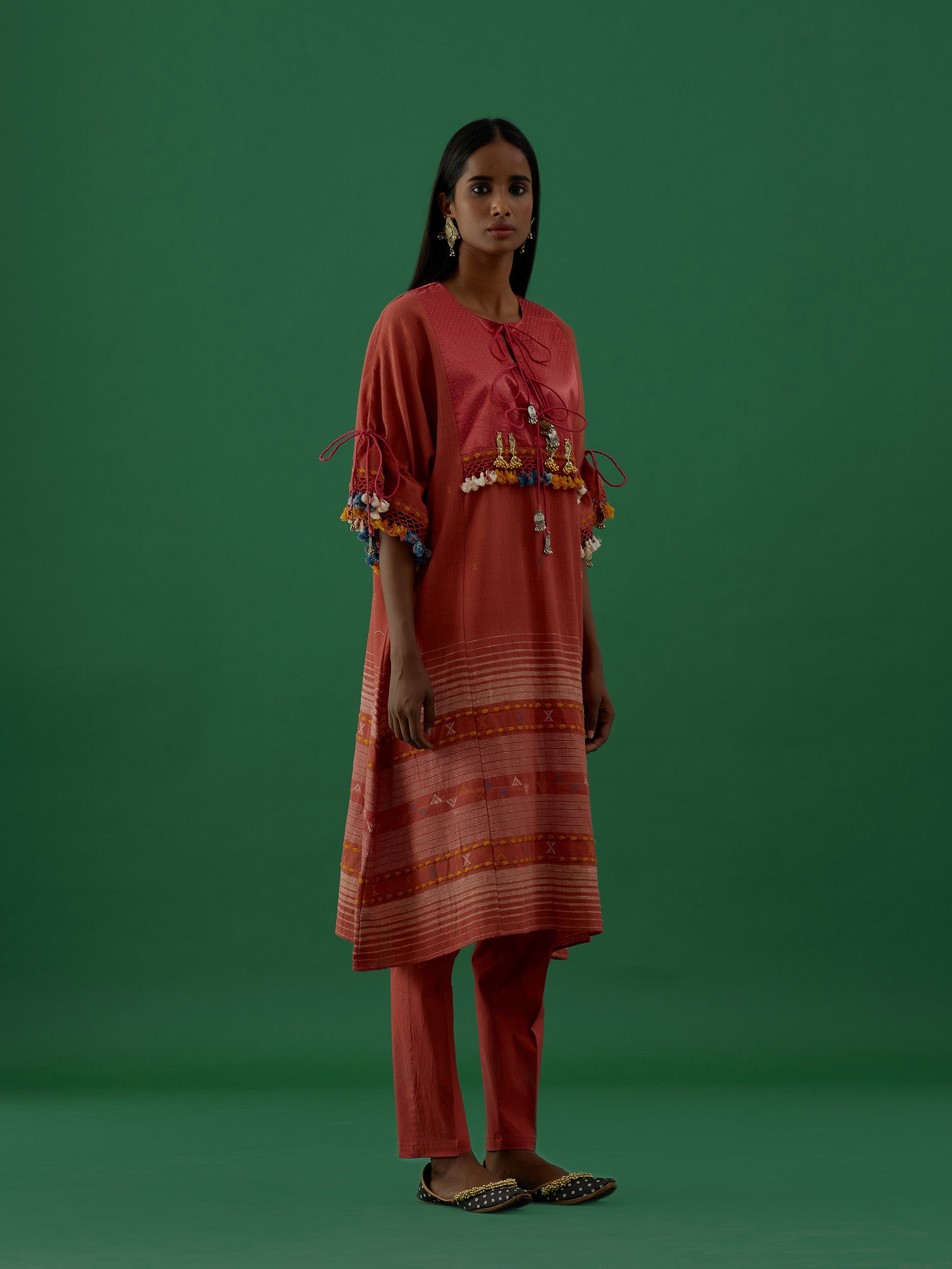 Ridika Red Multi Tassels Tunic With Pant Sets - 5elements