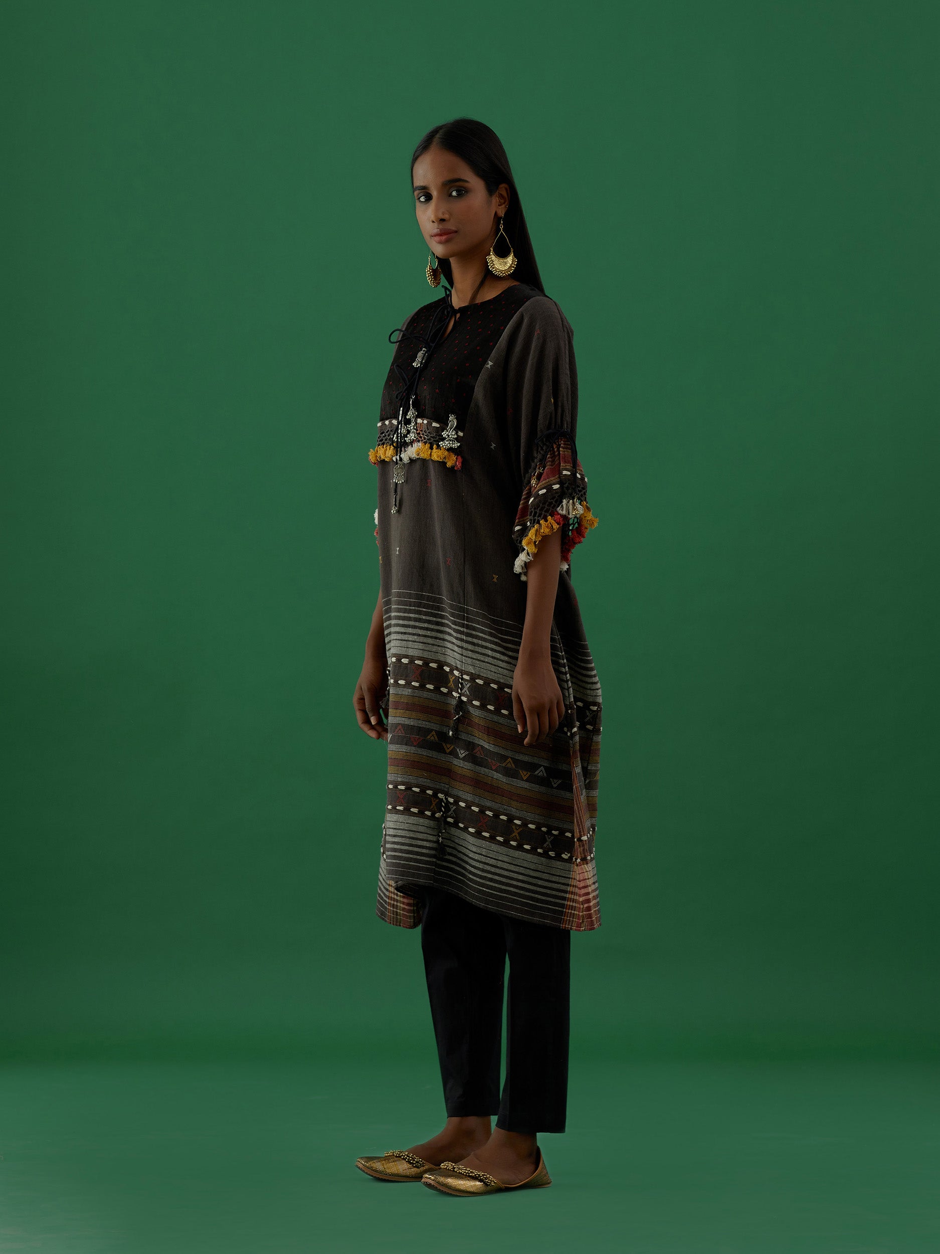 Ridika Black Multi Tassels Tunic With Pant Sets - 5elements