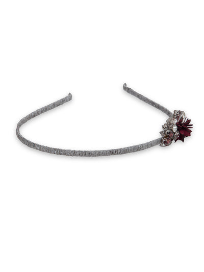 Maroon Floral With Kundan Studded Hairband - 5elements