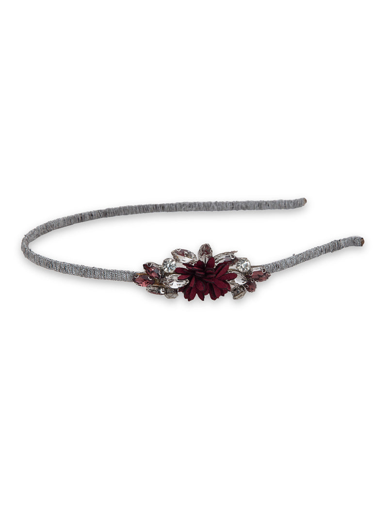 Maroon Floral With Kundan Studded Hairband - 5elements
