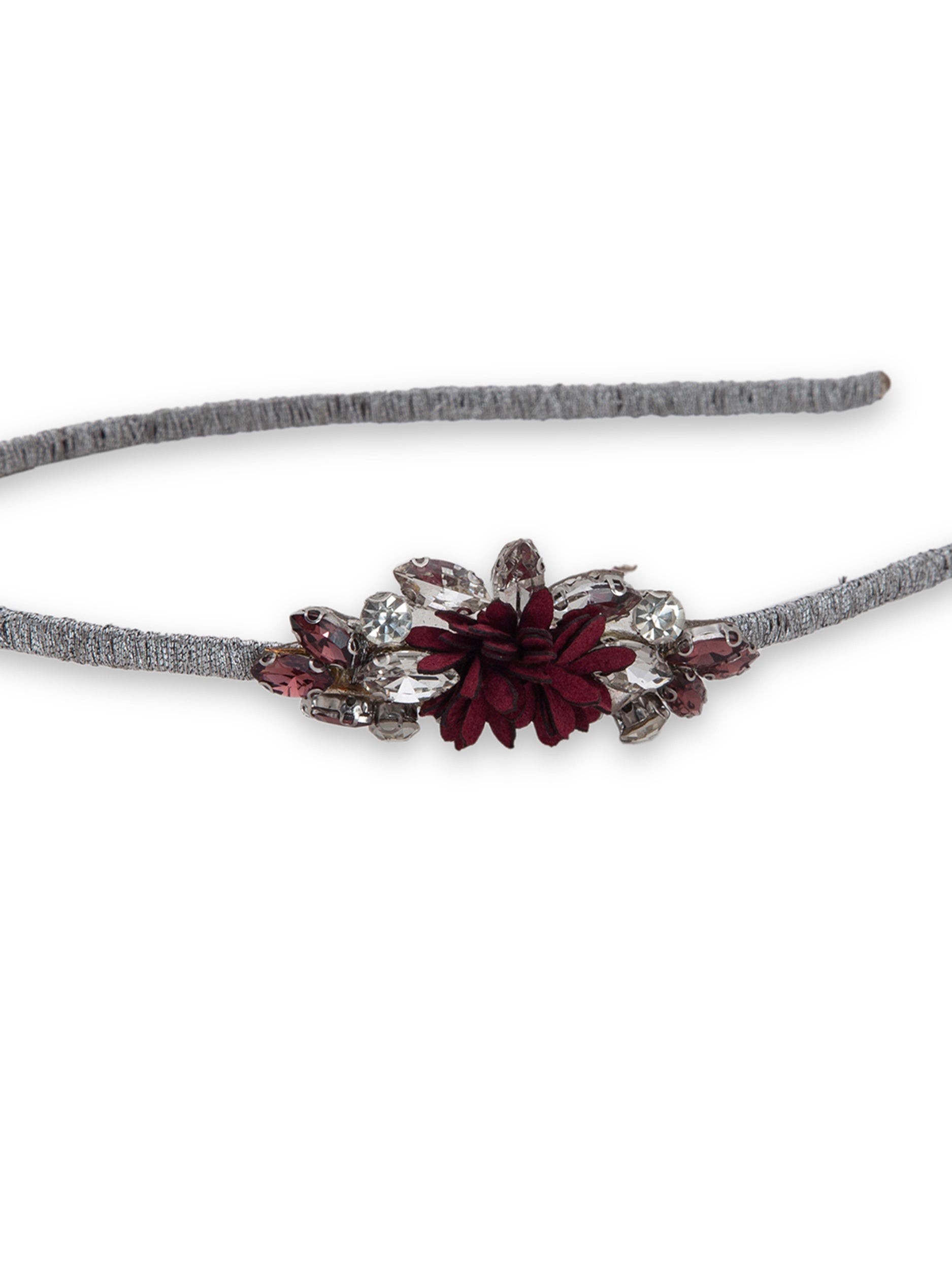 Maroon Floral With Kundan Studded Hairband - 5elements