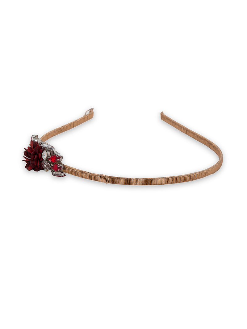 Red Floral With Kundan Studded Hairband - 5elements
