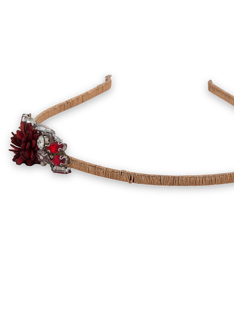 Red Floral With Kundan Studded Hairband - 5elements