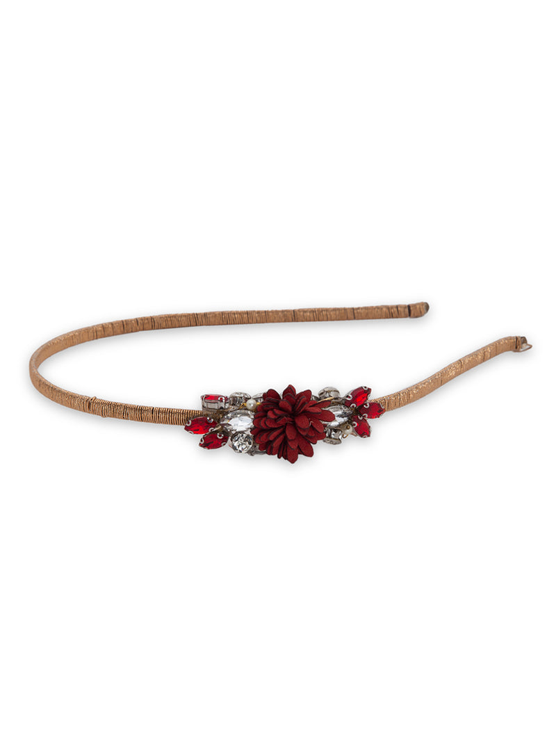 Red Floral With Kundan Studded Hairband - 5elements