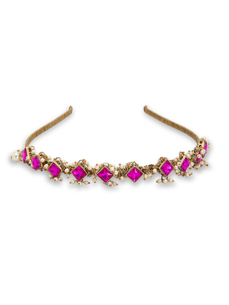 Self Design Kundan Studded Hairband - 5elements