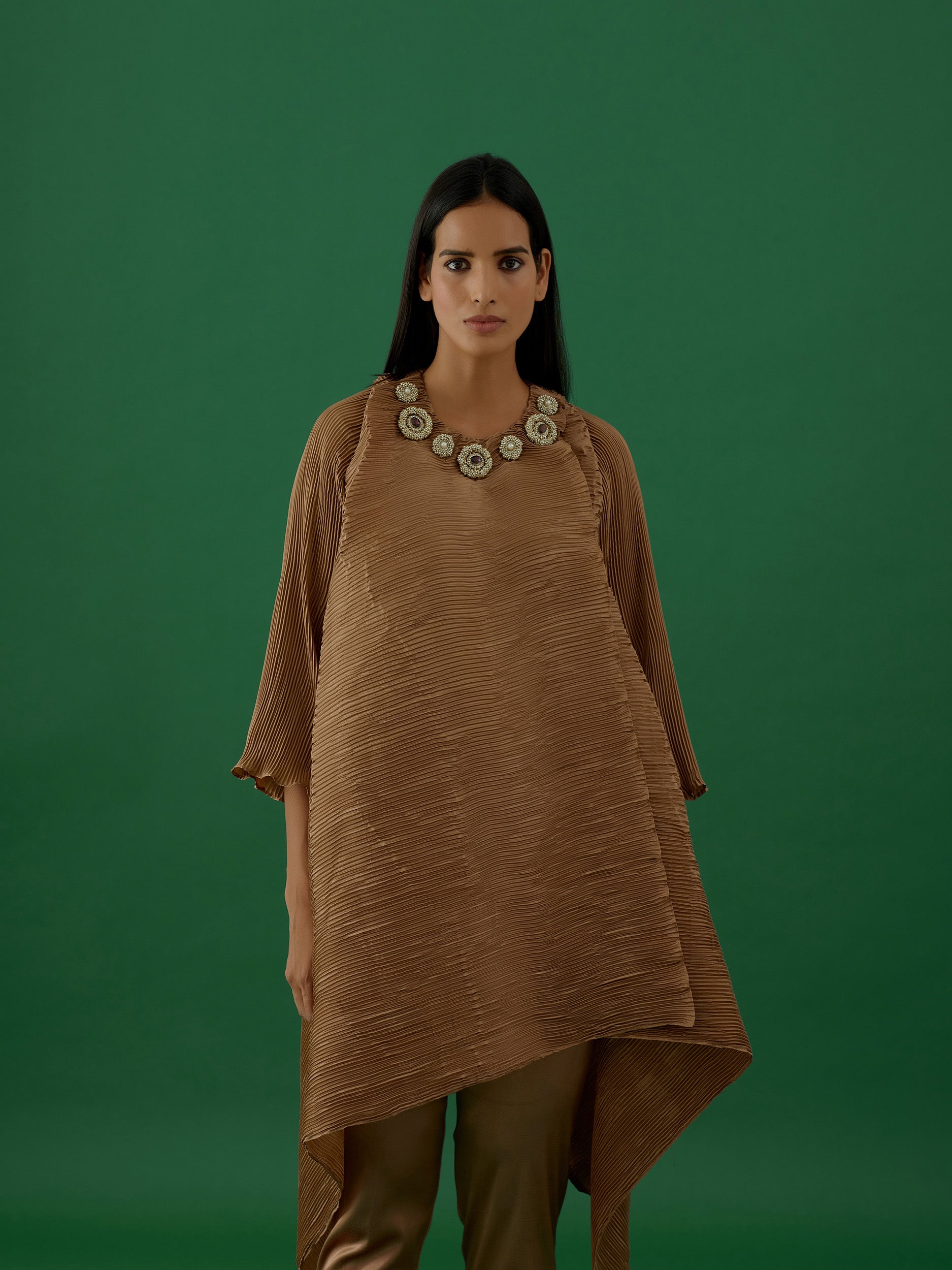 Brown Embellished Tunic Set - 5elements