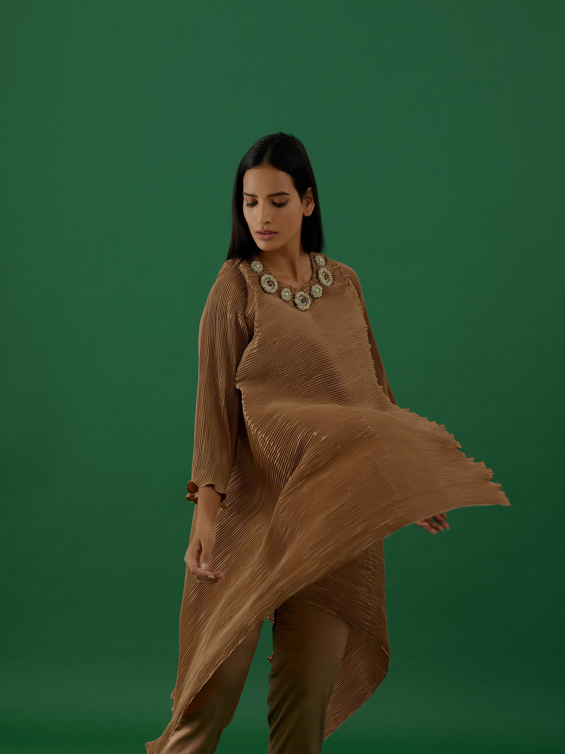 Brown Embellished Tunic Set - 5elements