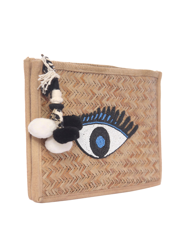 Bamboo Wood With Eye Beaded Patch Zipper beach bag 5elements
