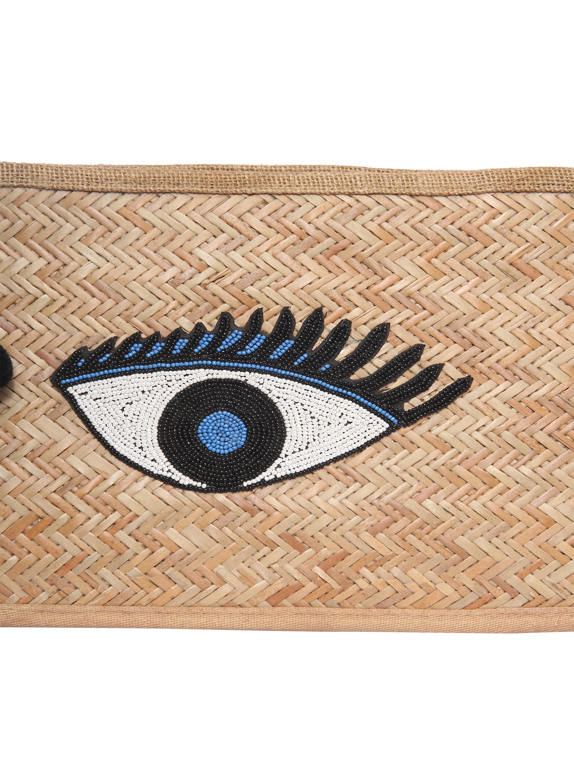 Bamboo Wood With Eye Beaded Patch Zipper beach bag 5elements