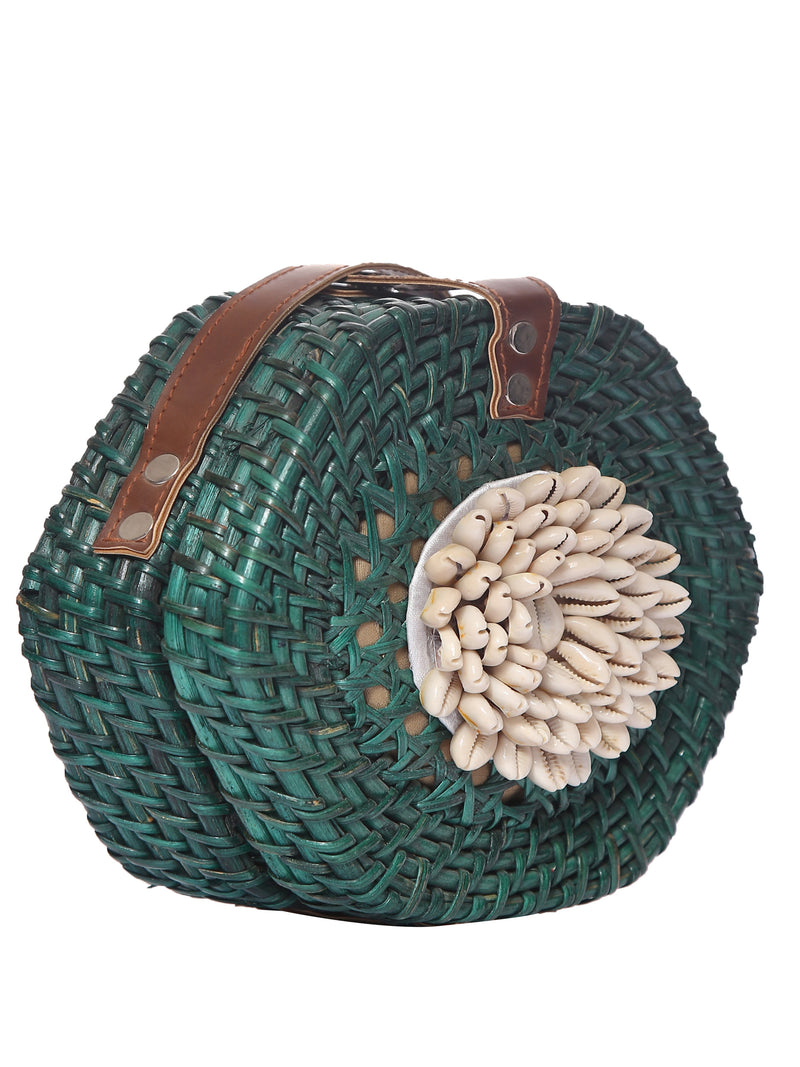 Green Round Bamboo Wood With Kodi Embellished Bag