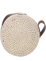 White Round Bamboo Wood With Kodi Embellished Bag