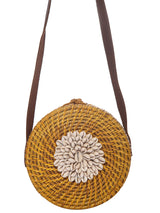 Yellow Round Bamboo Wood With Kodi Embellished Bag