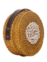 Yellow Round Bamboo Wood With Kodi Embellished Bag