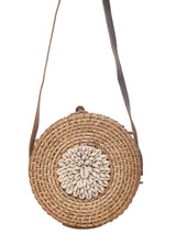 Beige Round Bamboo Wood With Kodi Embellished Beach Bag 5elements