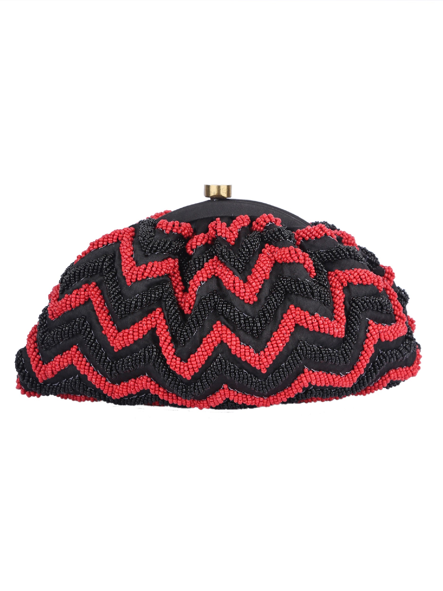 Red And Black Beaded Handcrafted Potli Clutch