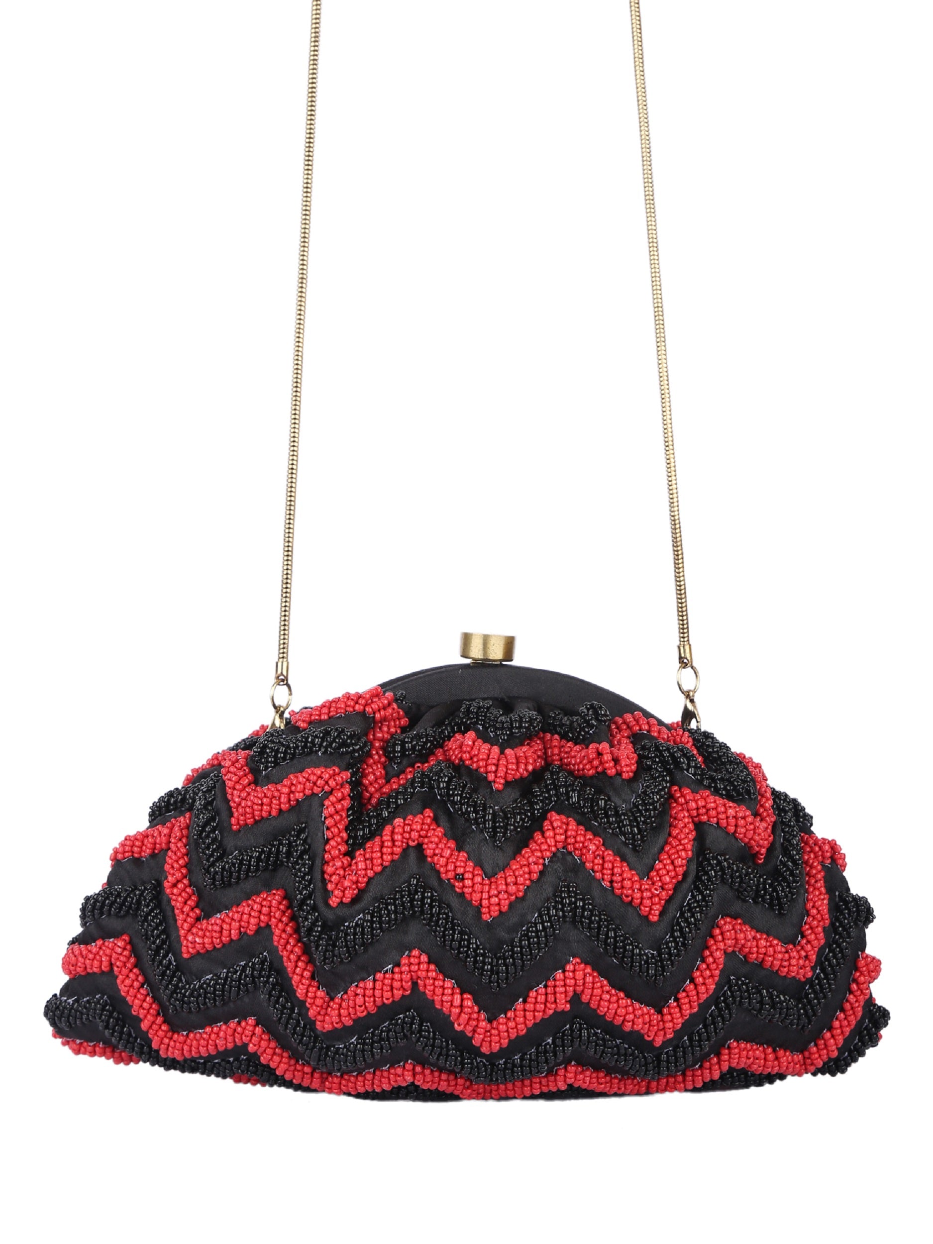 Red And Black Beaded Handcrafted Potli Clutch