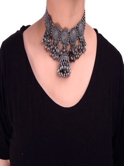 Adira Oxidised Pendant Choker Necklace - 5elements