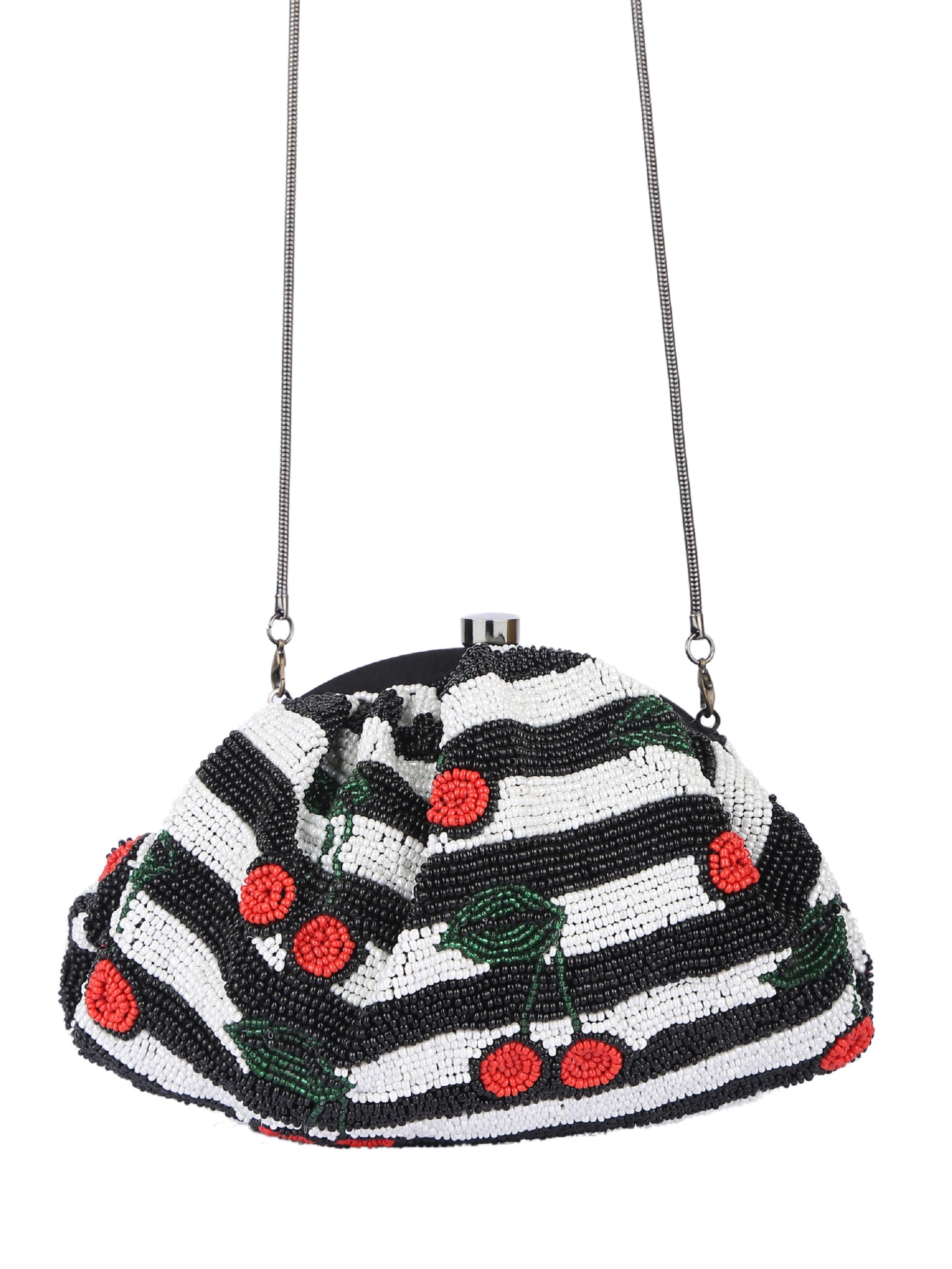 White And Black Beaded Handcrafted Potli Clutch