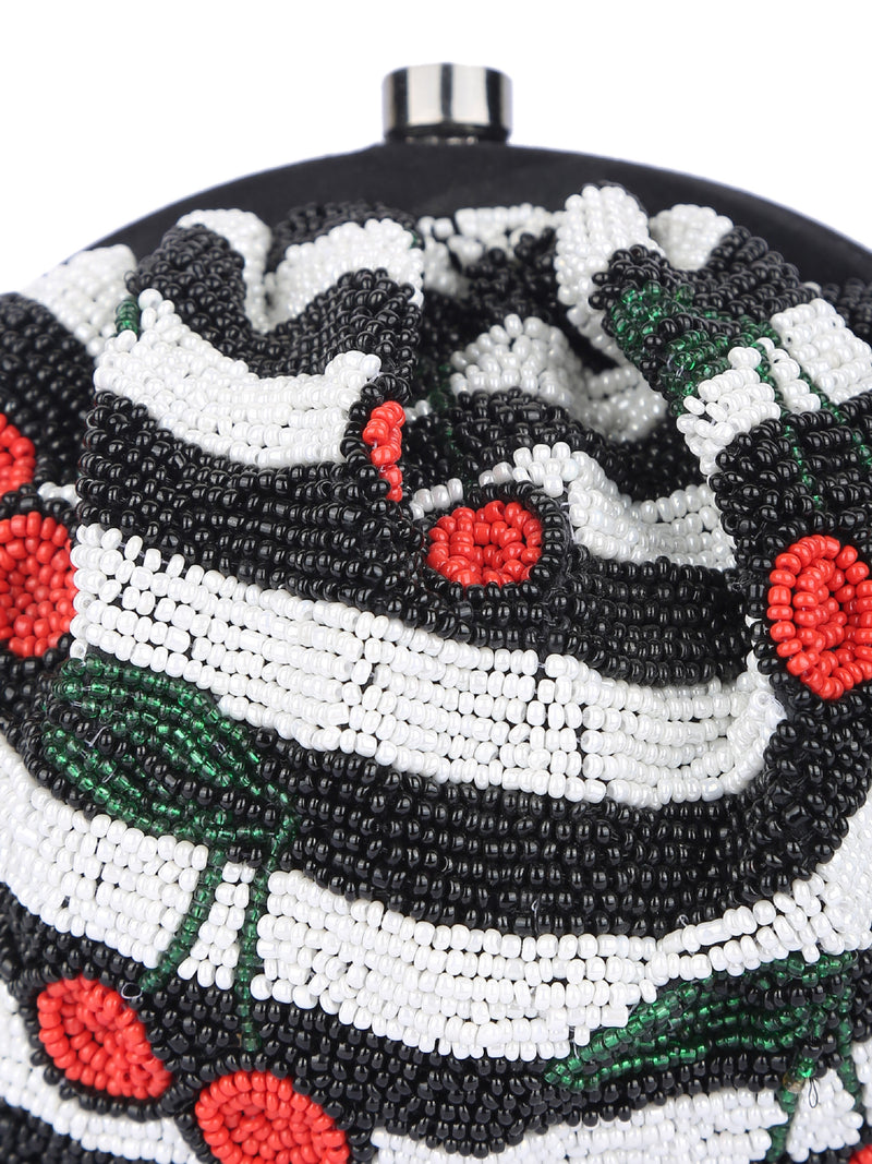 White And Black Beaded Handcrafted Potli Clutch (potli clutches)