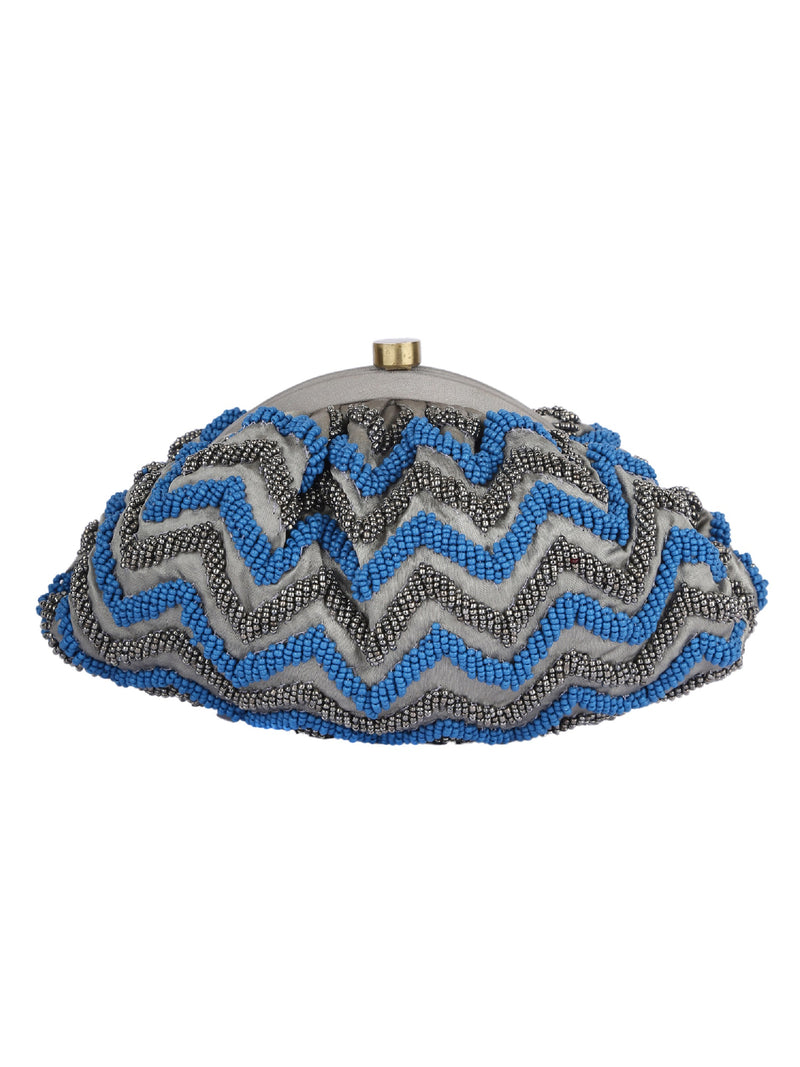 Blue And Grey Beaded Handcrafted Potli Clutch