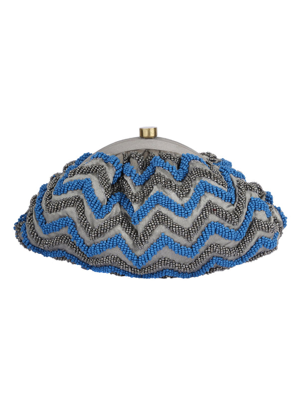 Blue And Grey Beaded Handcrafted Potli Clutch 5elements