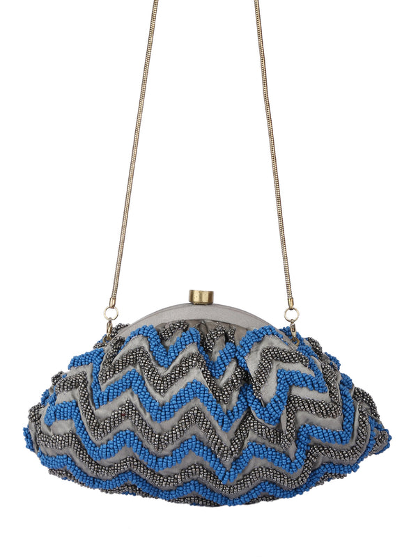 Blue And Grey Beaded Handcrafted Potli Clutch 5elements