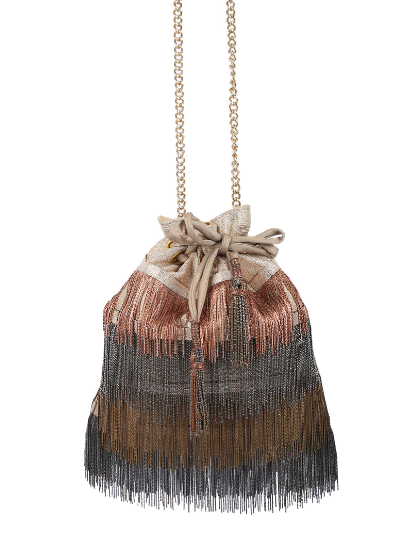 Copper Tasseled Potli With Chain 5elements