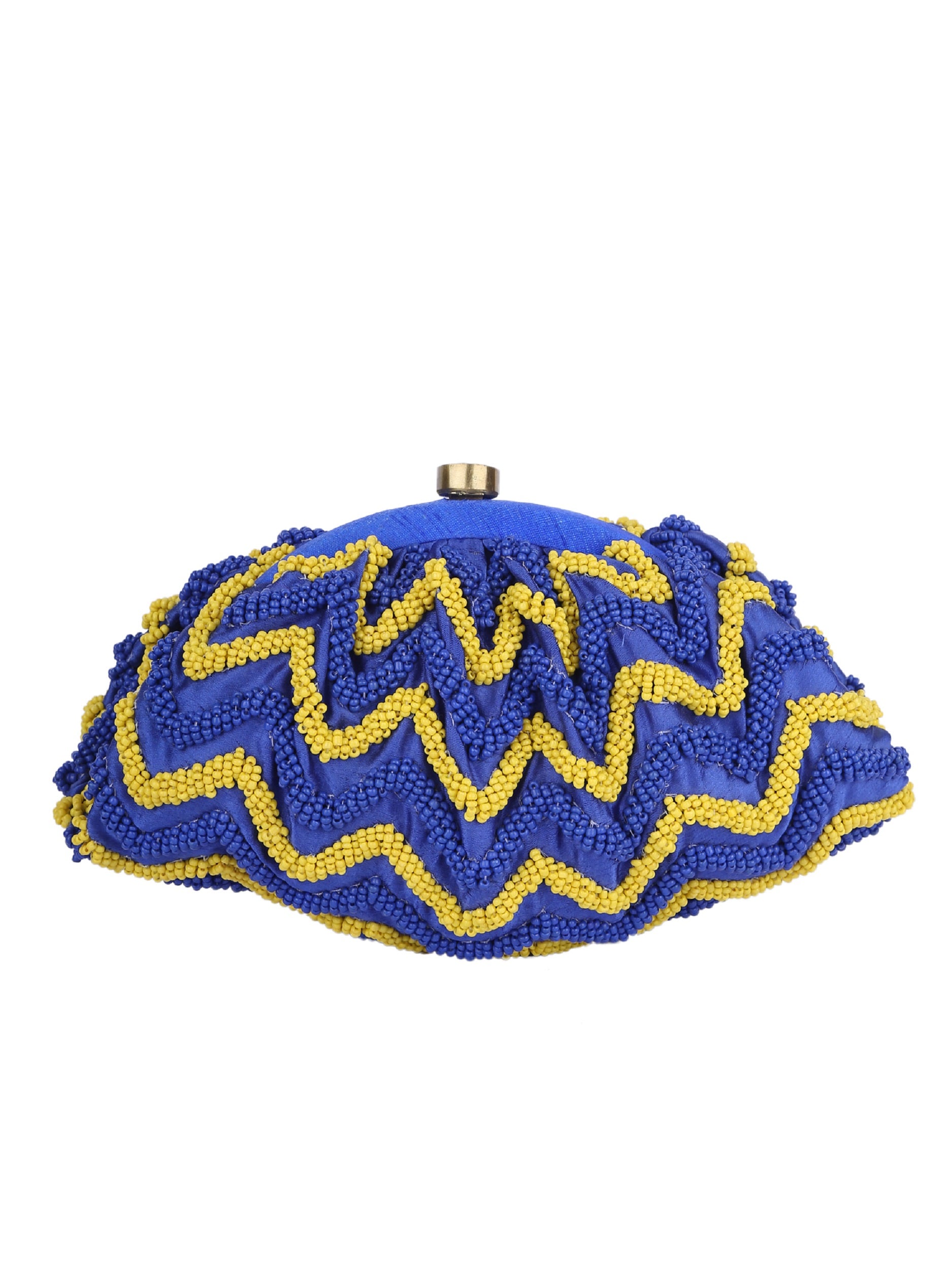 Yellow And Blue Beaded Handcrafted Potli Clutch