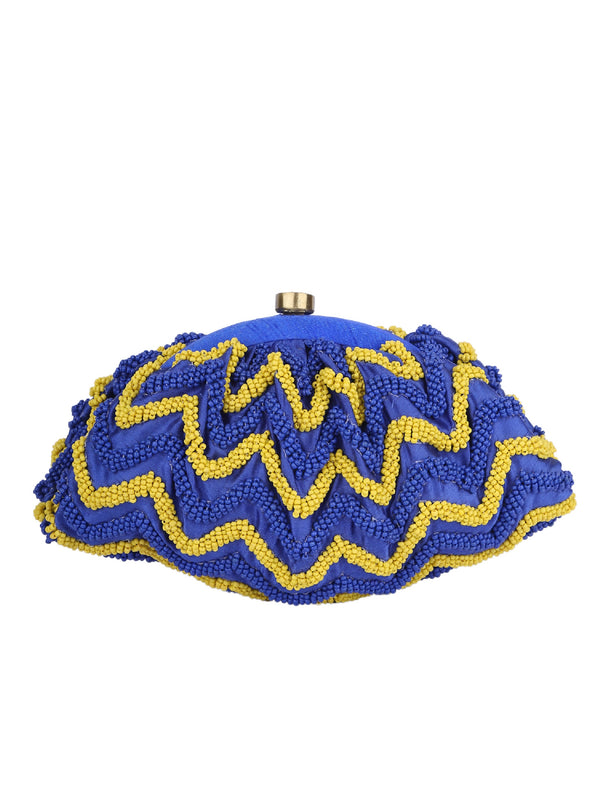 Yellow And Blue Beaded Handcrafted Potli Clutch (potli clutches)