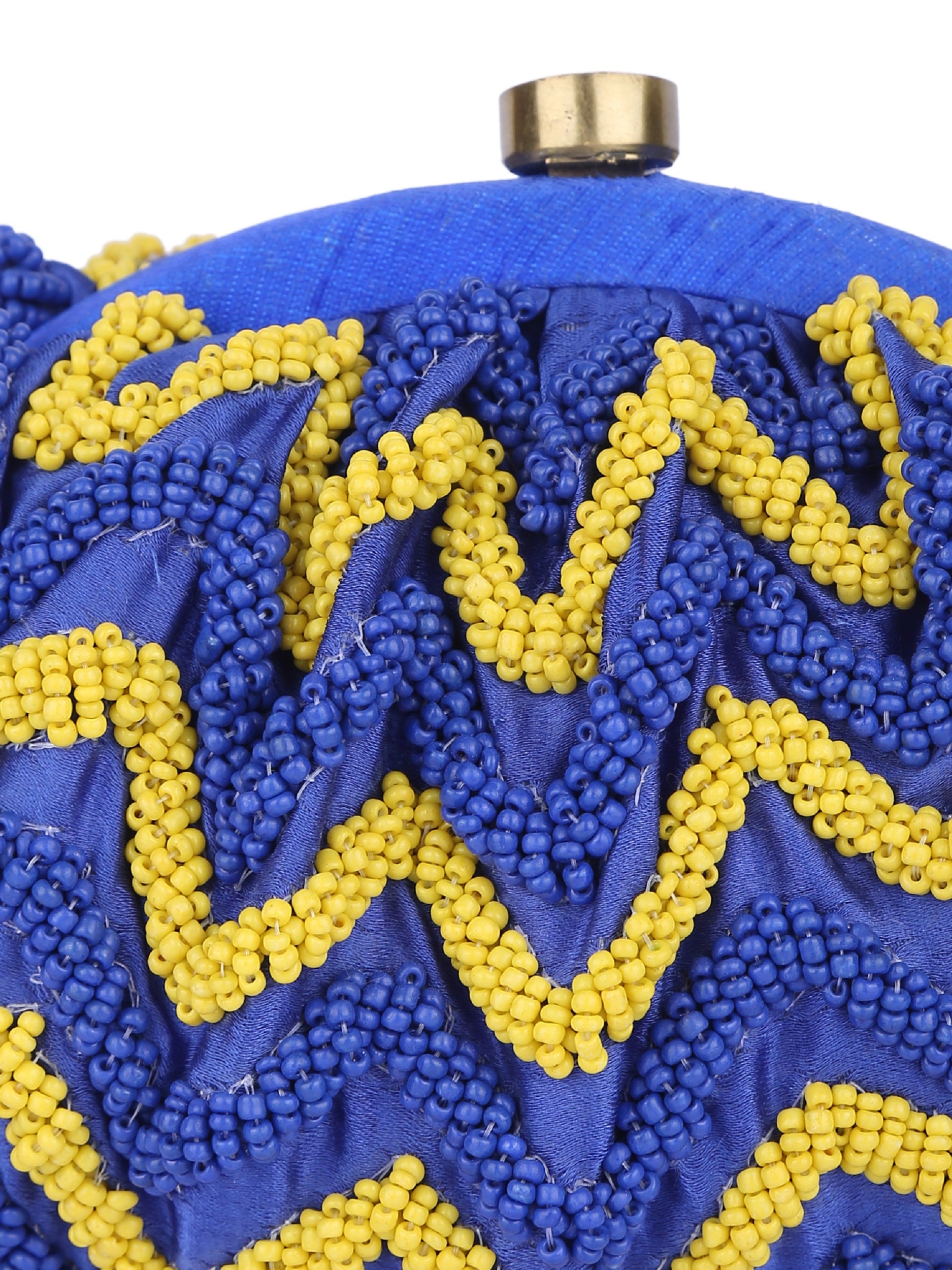 Yellow And Blue Beaded Handcrafted Potli Clutch