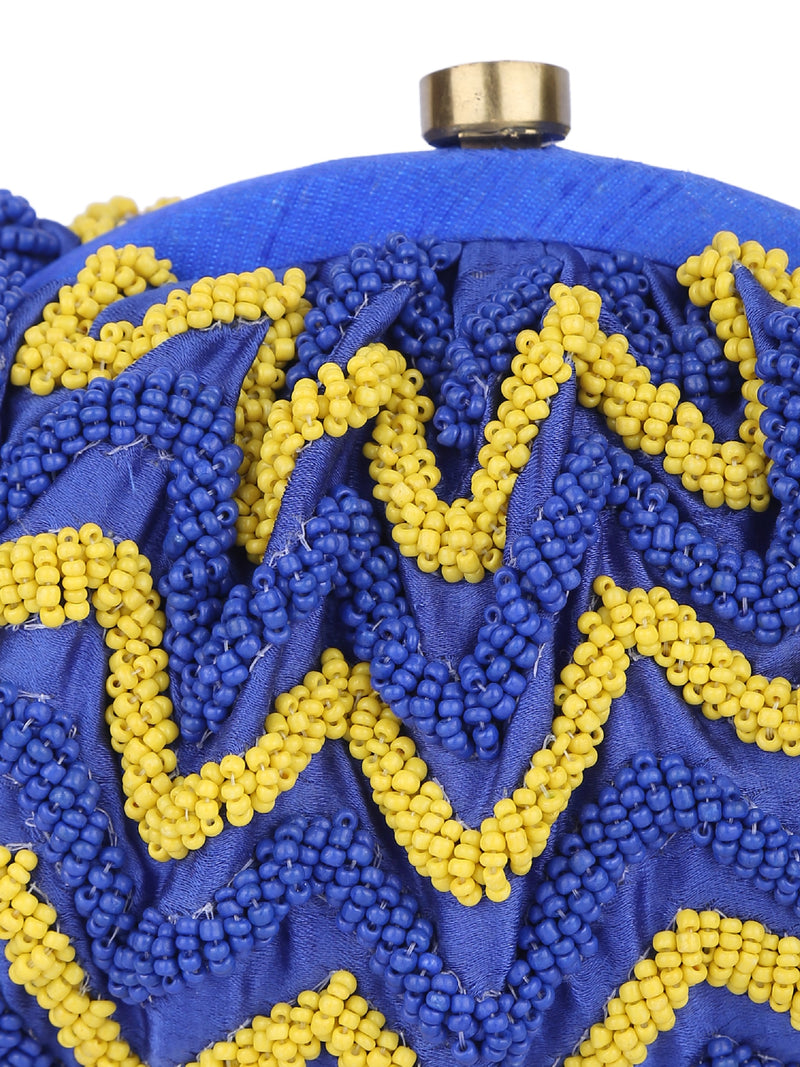 Yellow And Blue Beaded Handcrafted Potli Clutch (potli clutches)