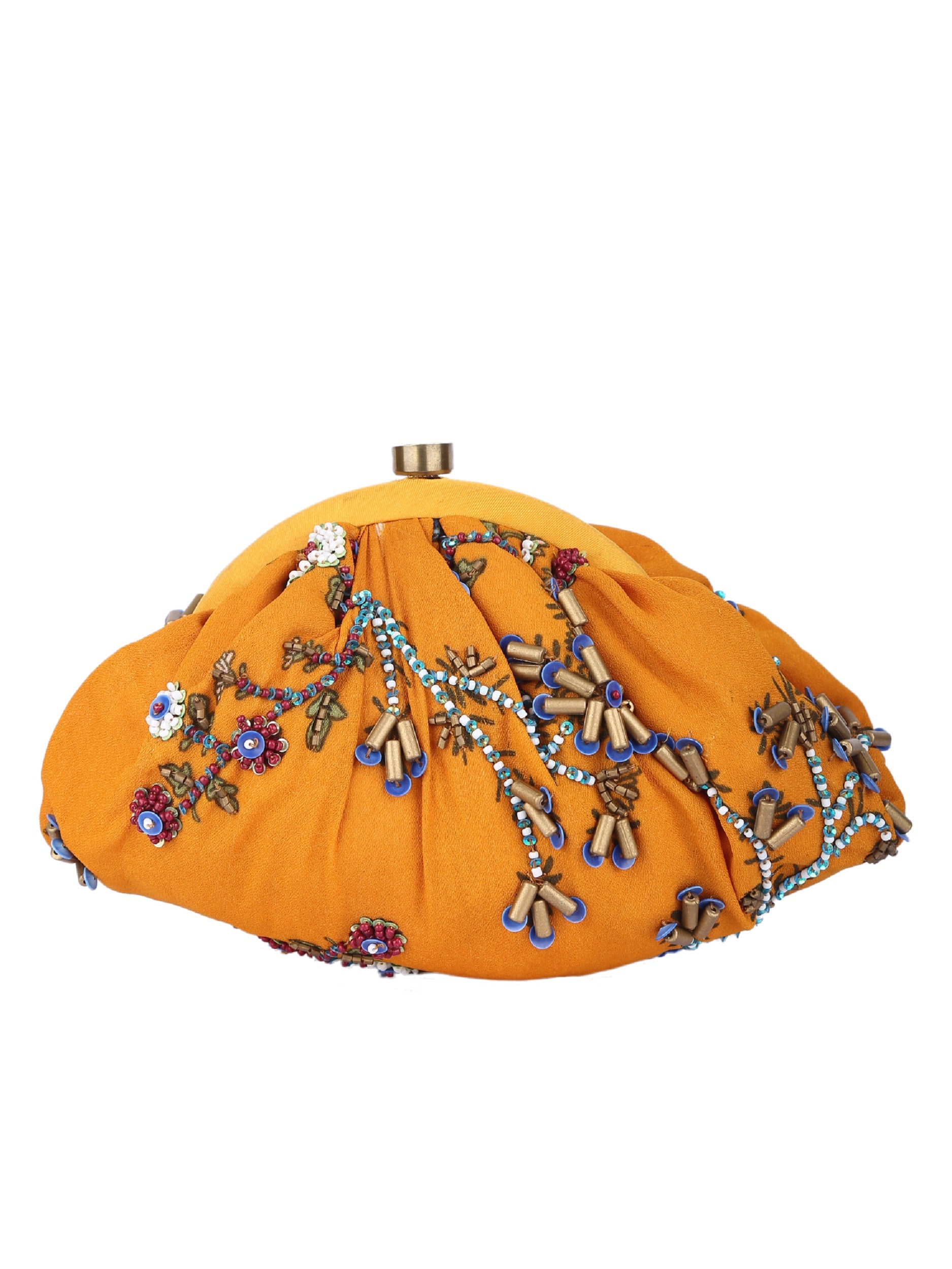 Yellow Beaded Embroidered Potli Clutch