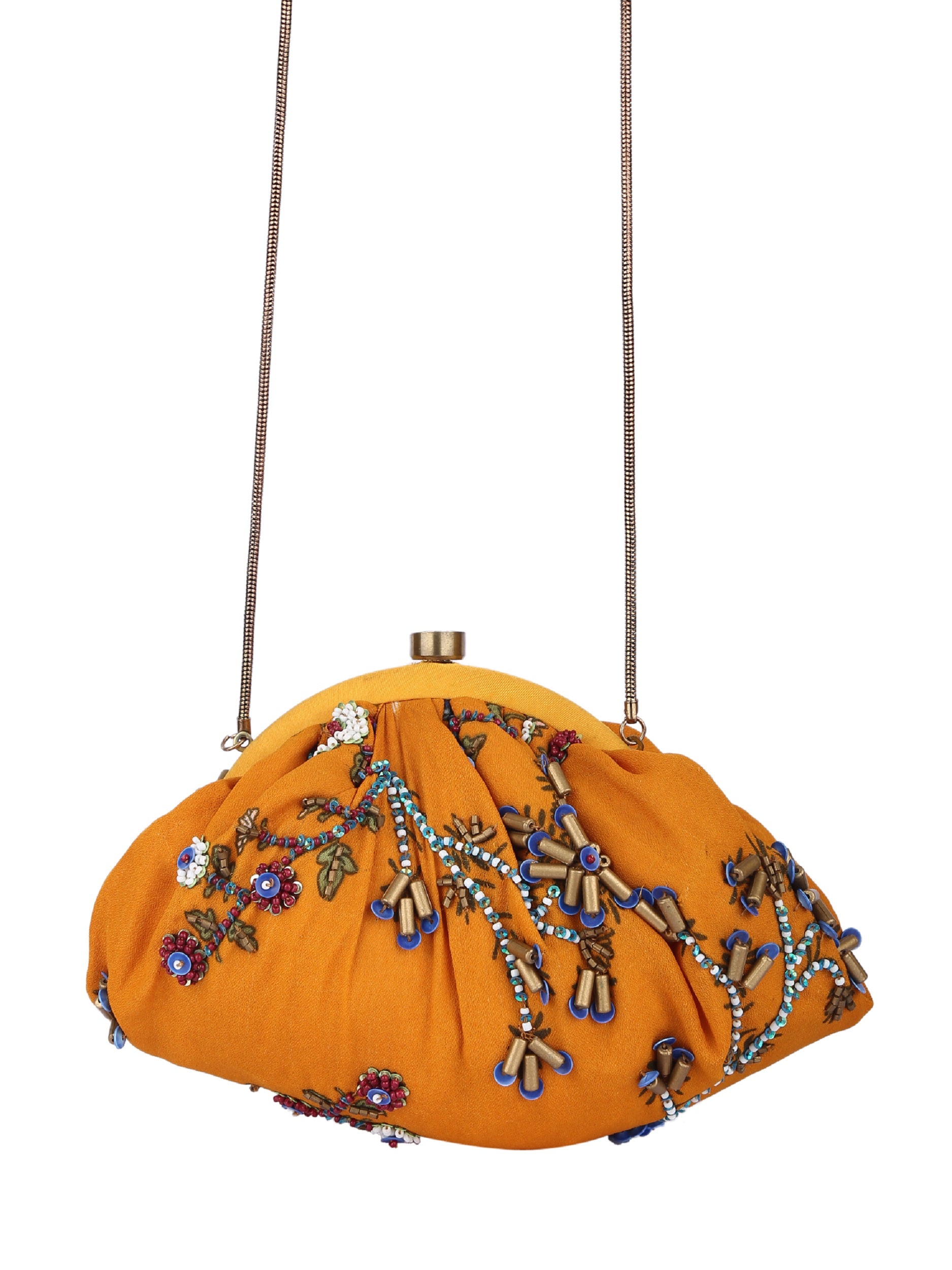 Yellow Beaded Embroidered Potli Clutch